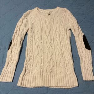 The Territory Ahead Women’s Cable Knit Sweater Cream Ivory w/ Elbow Patches Size